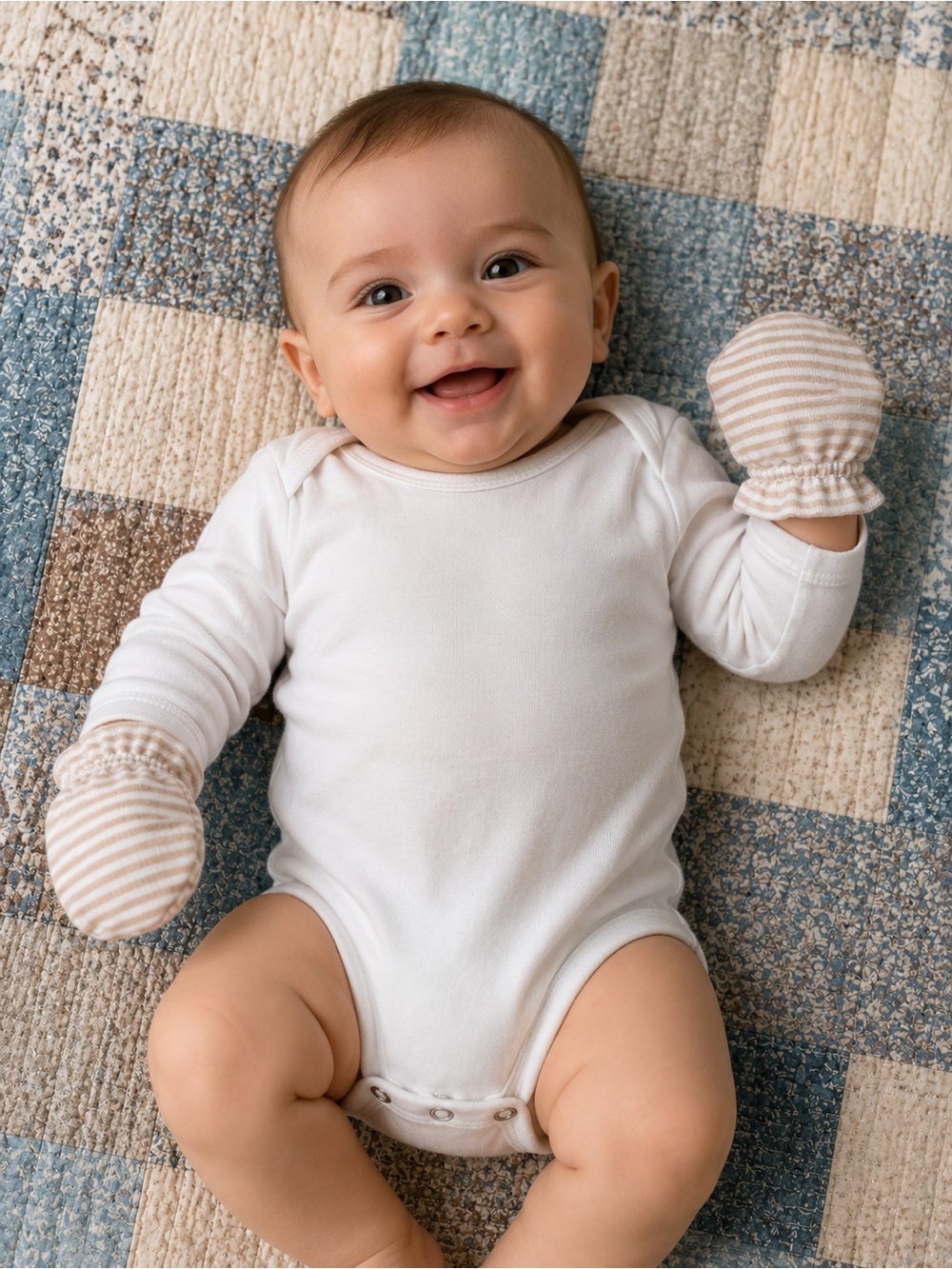 Gerber 3-Pack Baby Mittens - Beige Stripes